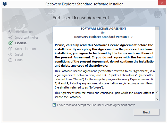 Recovery Explorer Standard license agreement